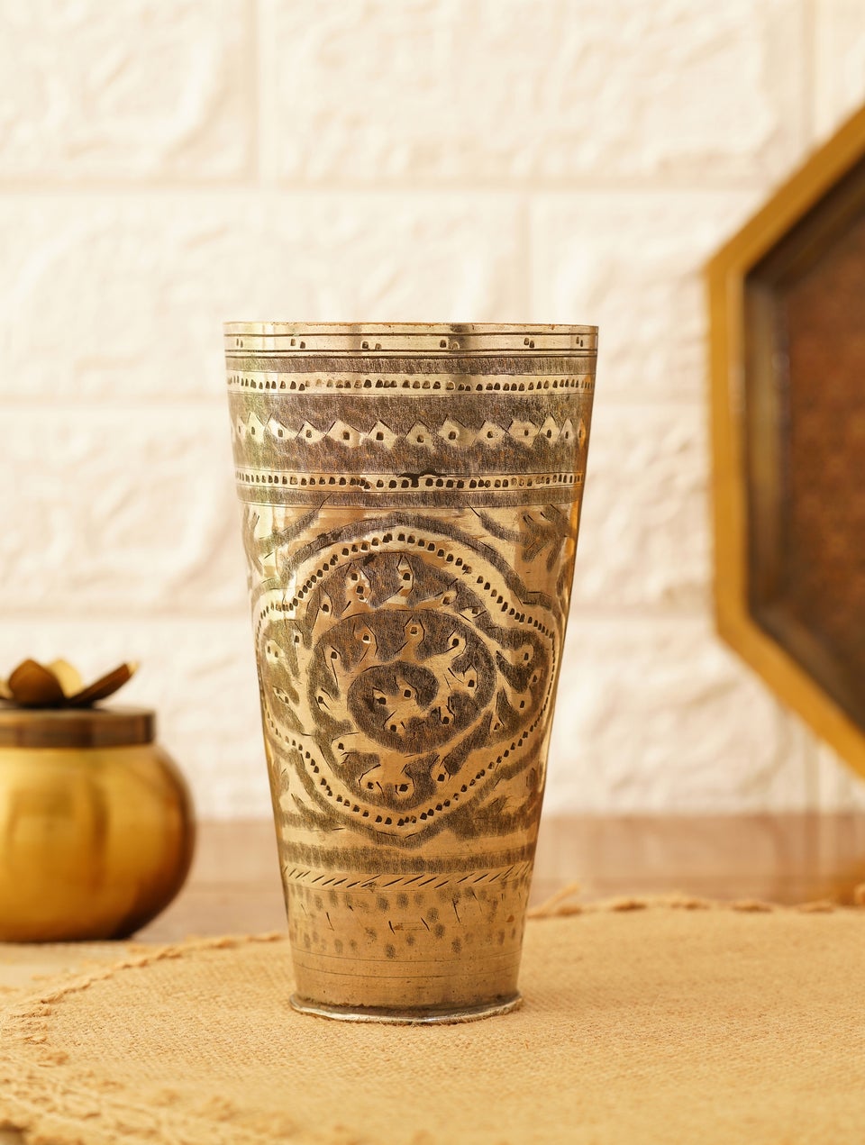 Antique Gold Brass Vintage Hand Beaten Decor