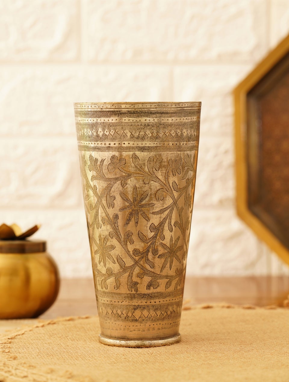 Antique Gold Brass Vintage Hand Beaten Decor
