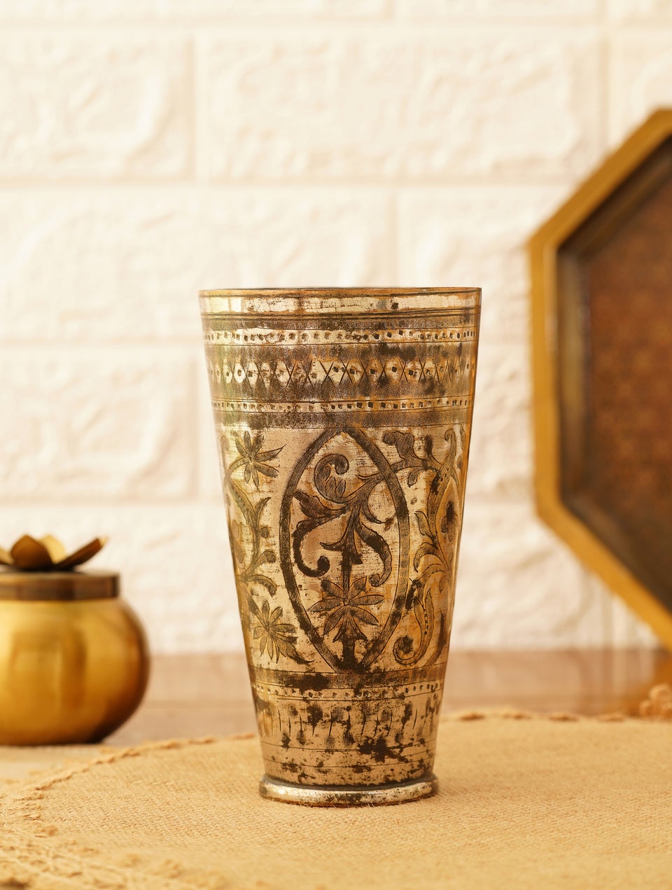 Antique Gold Brass Vintage Hand Beaten Decor