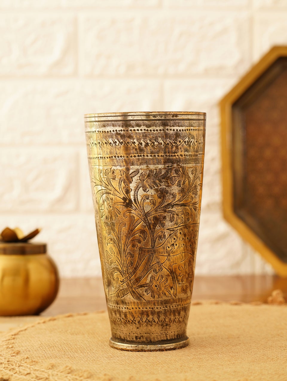 Antique Gold Brass Vintage Hand Beaten Decor