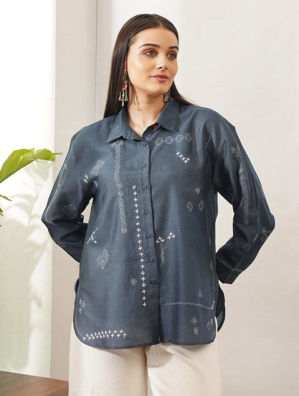 Navy blue silk shirt womens shop