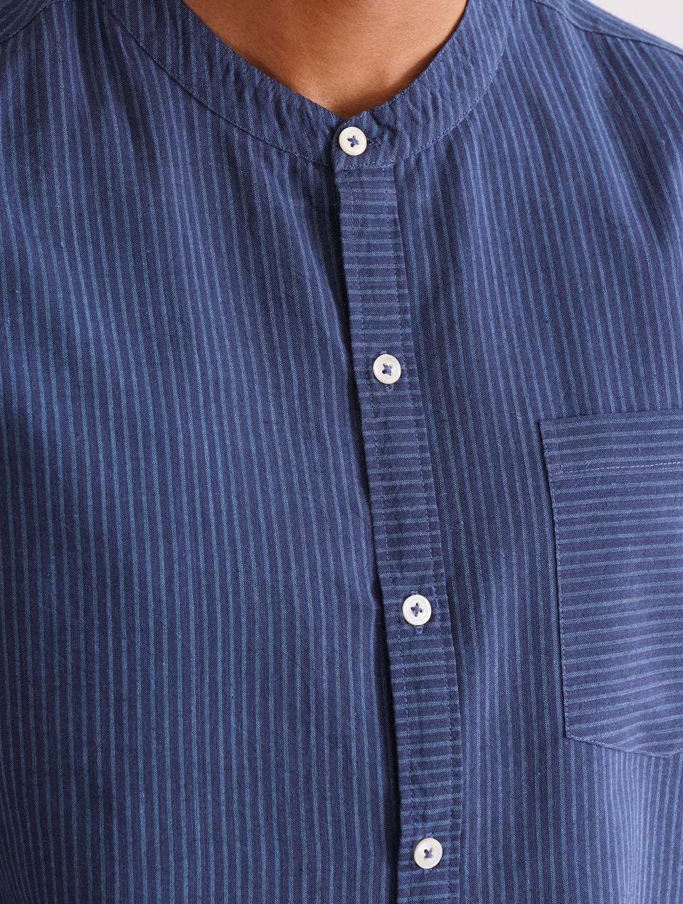 Men Blue Cotton Striped Mandarin Collar Straight Fit Shirt - 38