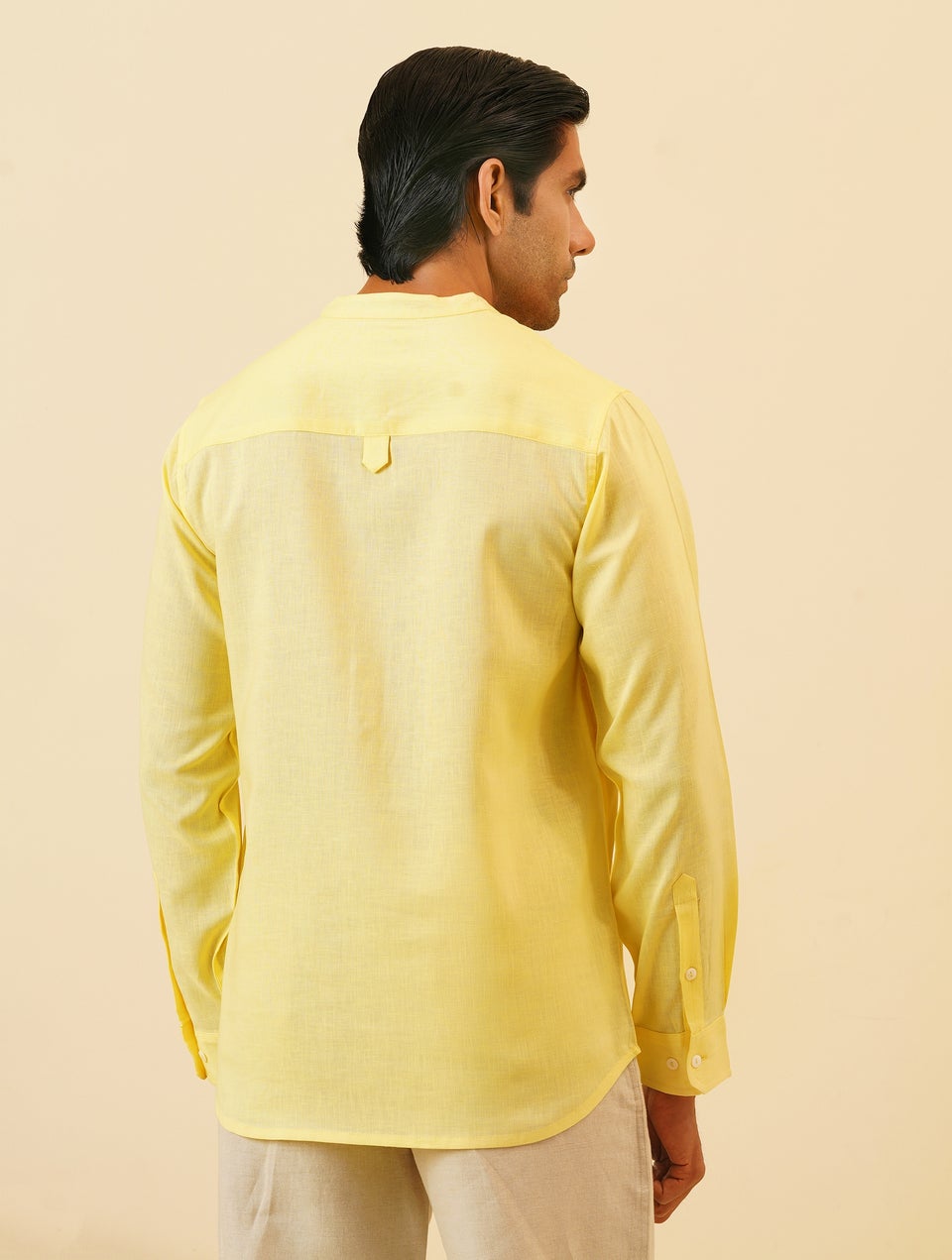 Men Yellow Lyocell Linen Mandarin Collar Straight Fit Kurta - 38