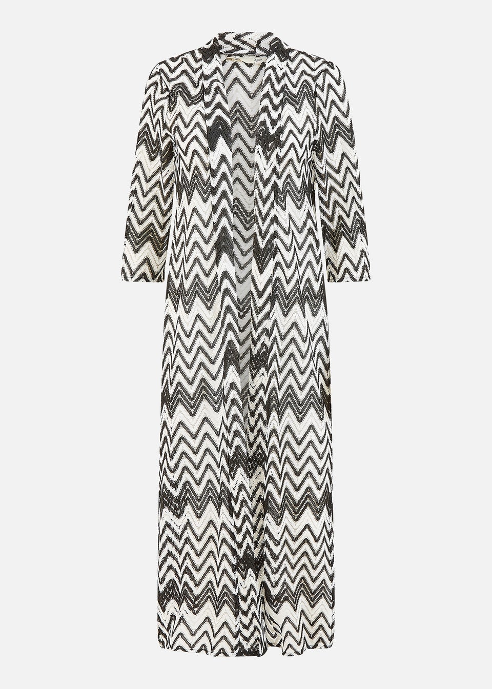 Yumi Black Zig Zag Crochet Long Knitted Kimono