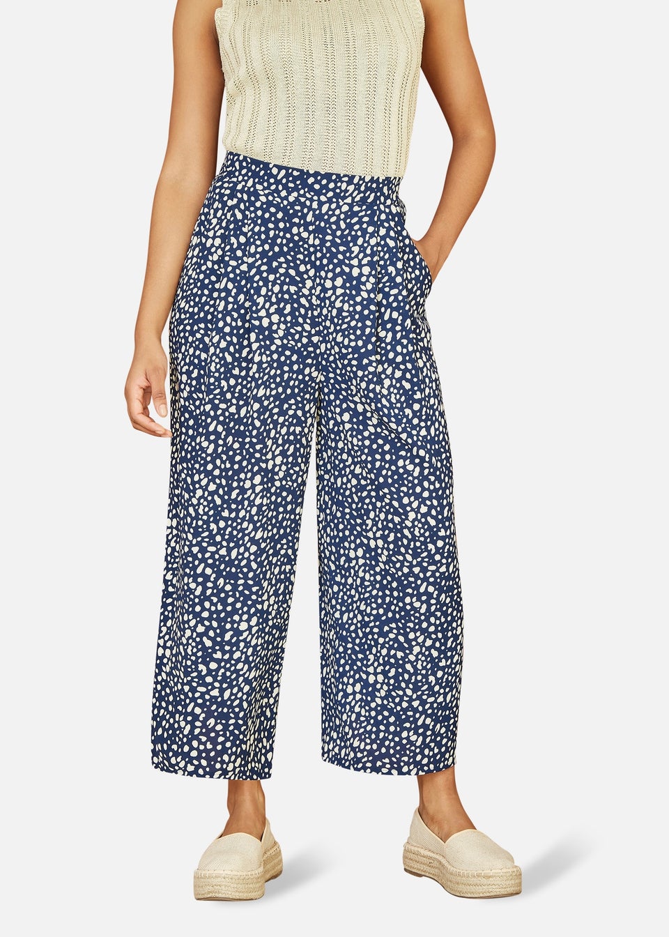Yumi Navy Dash Print Culotte Trousers