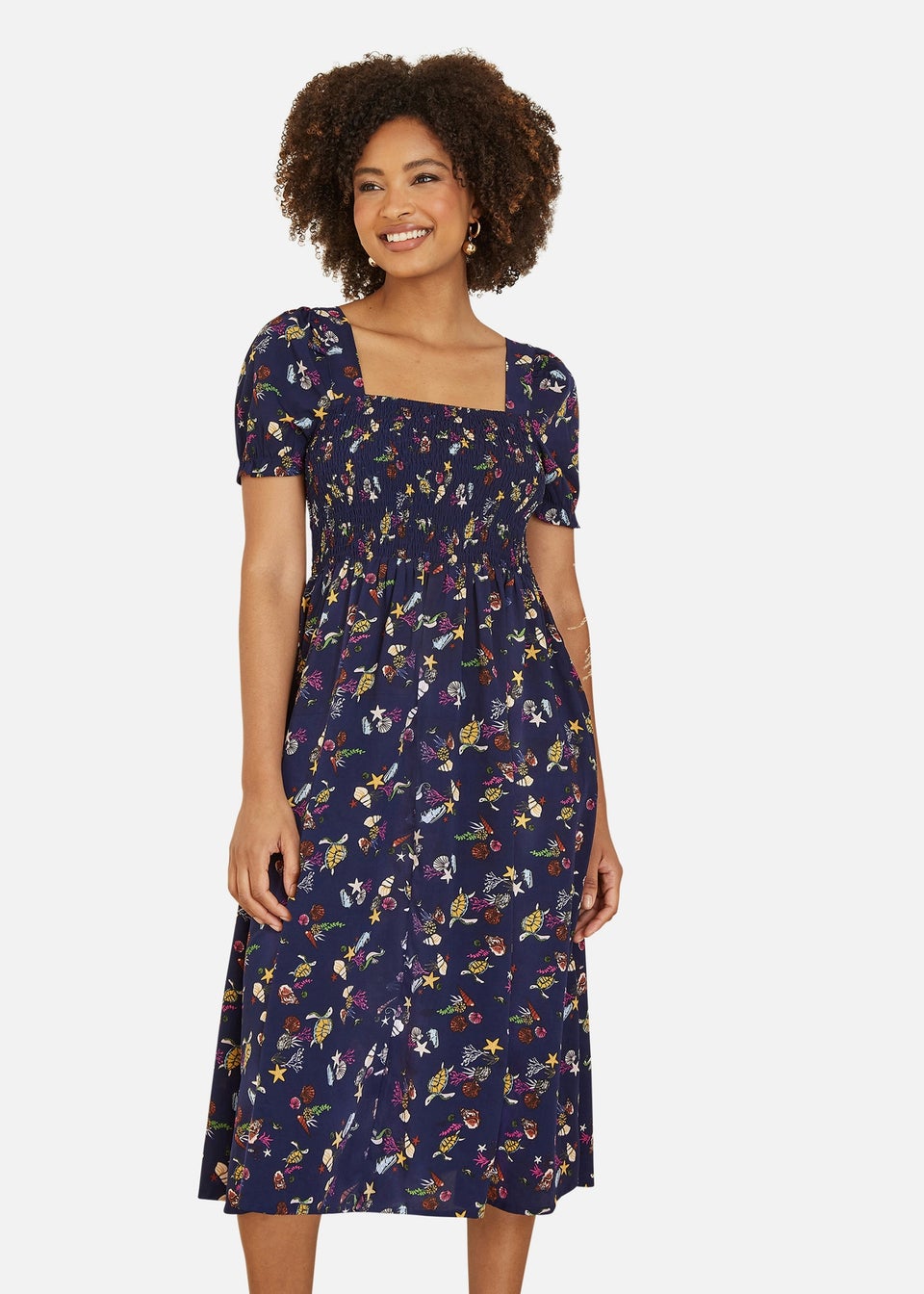 Yumi Navy Recycled Fabric Sealife Midi Dress