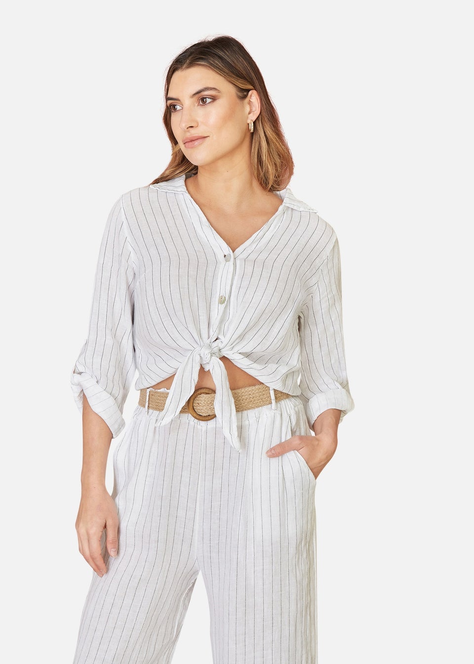 Yumi White Striped Italian Linen Shirt