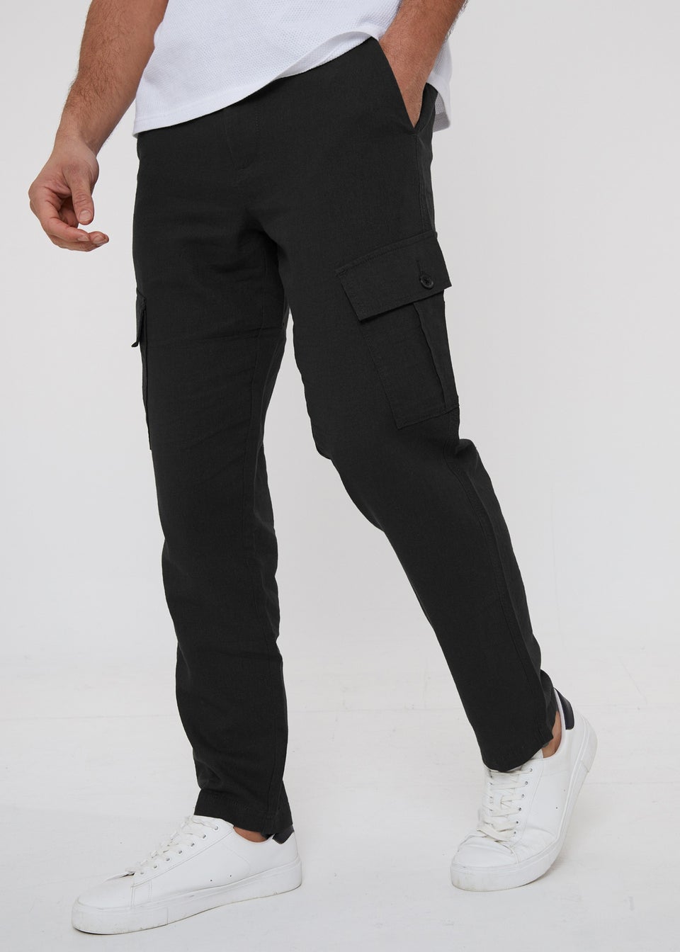 Threadbare Black Ramsay Linen Blend Cargo Trousers