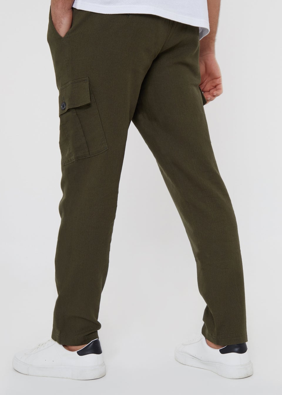 Threadbare Khaki Ramsay Linen Blend Cargo Trousers