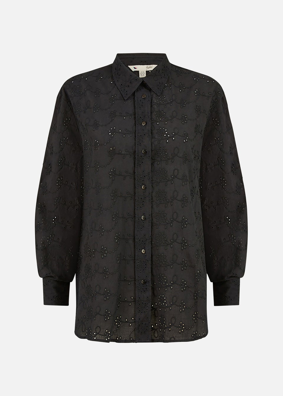 Yumi Black Cotton Broderie Anglaise Relaxed Shirt