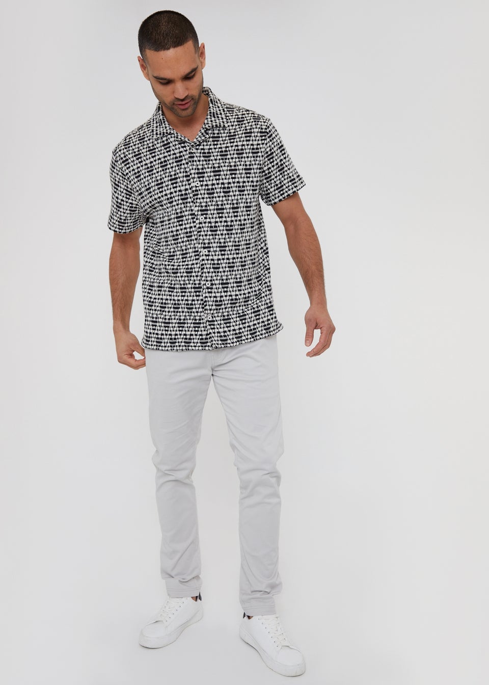 Threadbare Black Mallace Blend Zig Zag Revere Collar Shirt