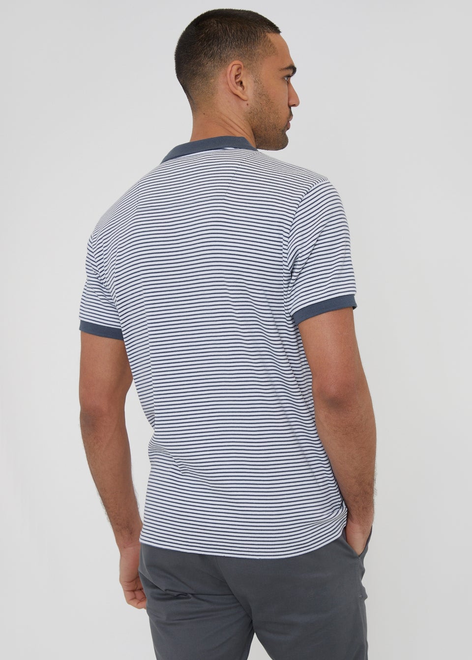 Threadbare Blue Stretch Cotton Contrast Collar Stripe Polo Shirt