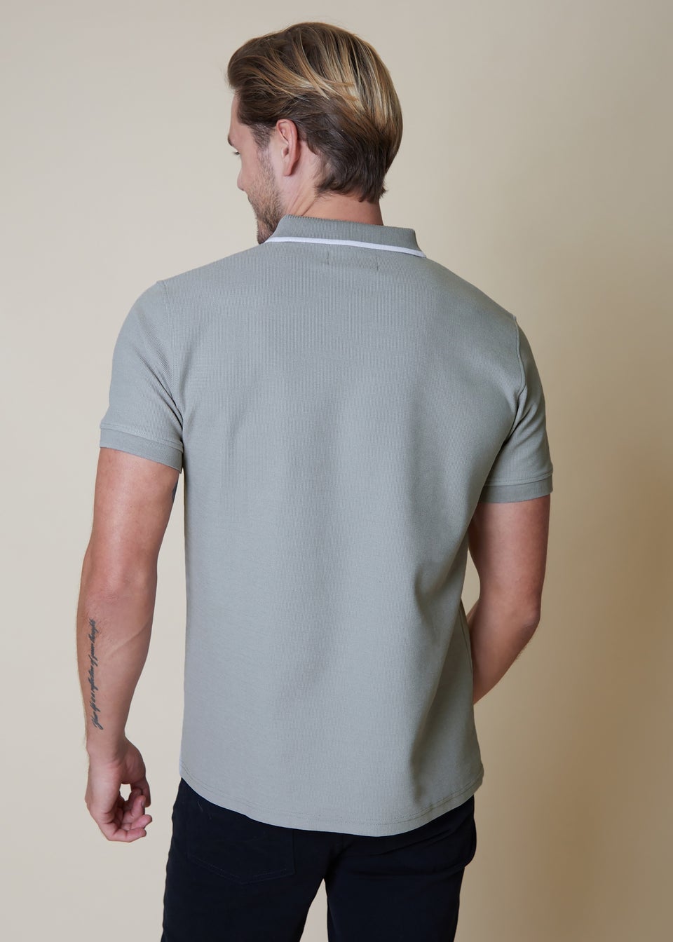 Threadbare Grey Tipping Detail Rib Collar Polo Shirt