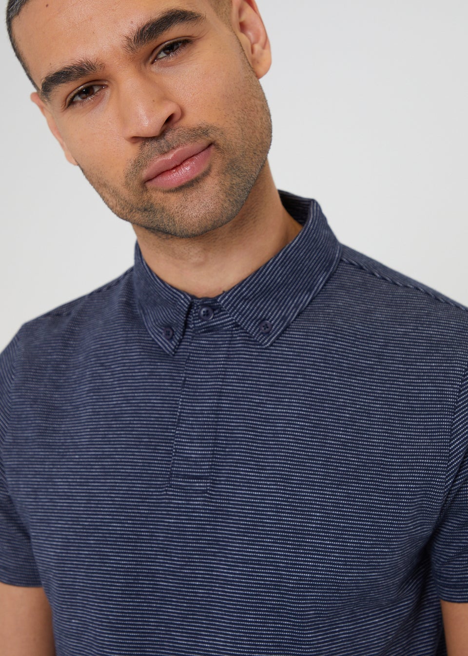 Threadbare Navy Geometric Print Cotton Jersey Polo Shirt