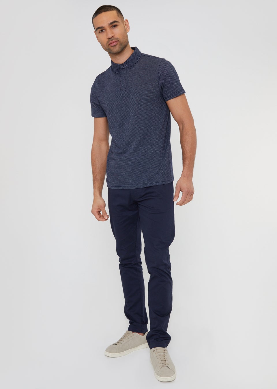 Threadbare Navy Geometric Print Cotton Jersey Polo Shirt
