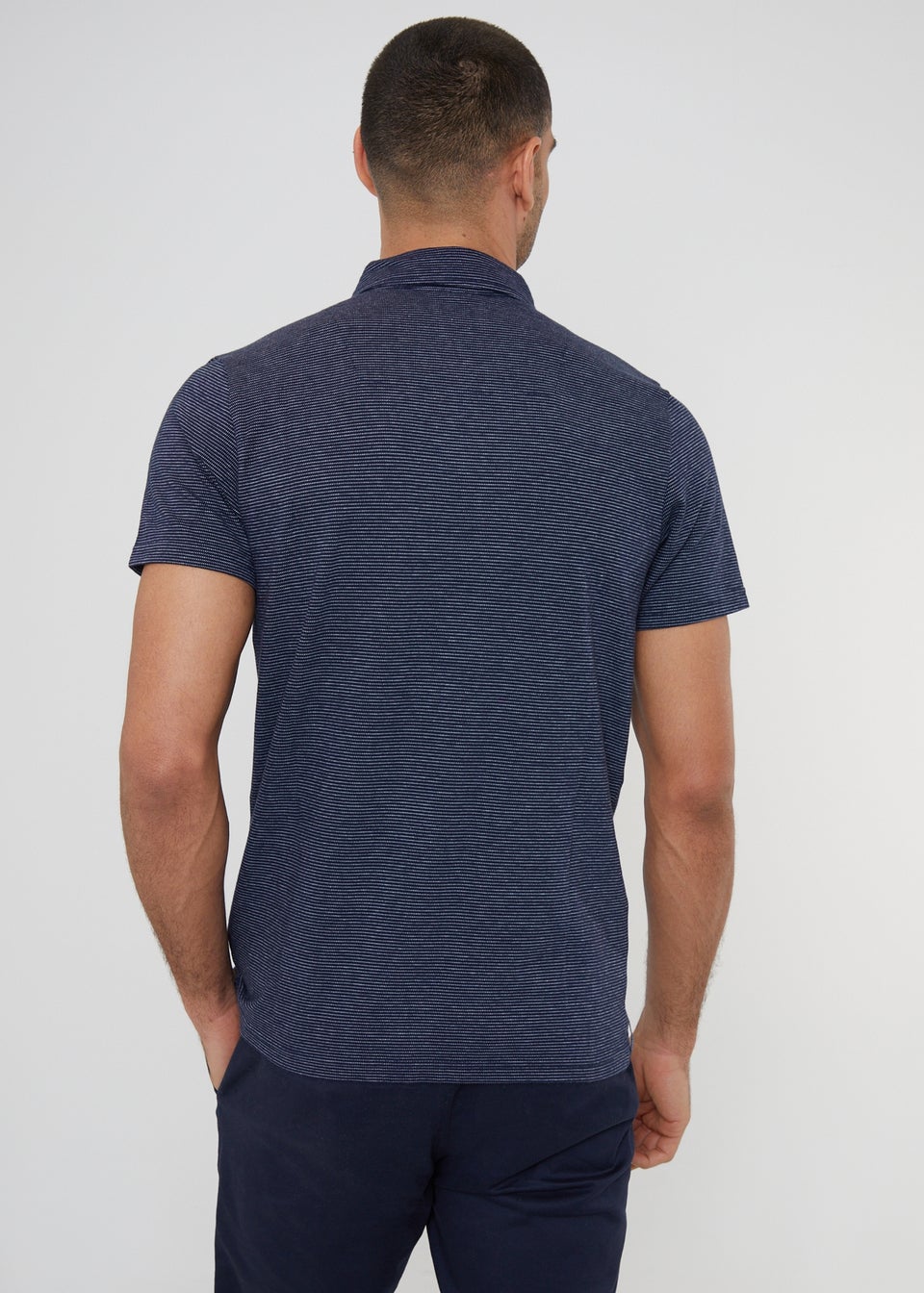 Threadbare Navy Geometric Print Cotton Jersey Polo Shirt