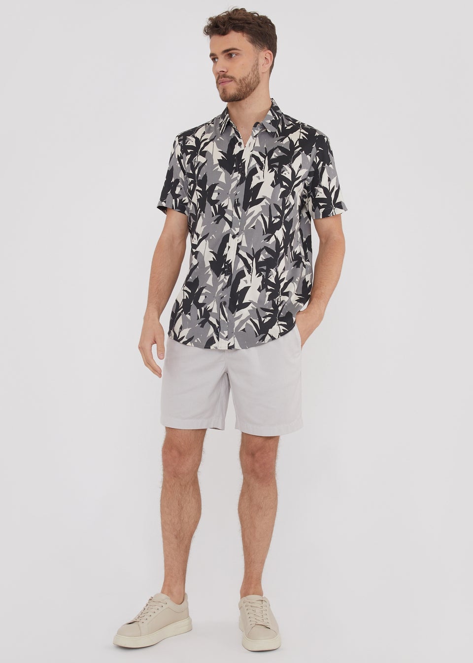 Threadbare Black Leaf Print Short Sleeve Shirt