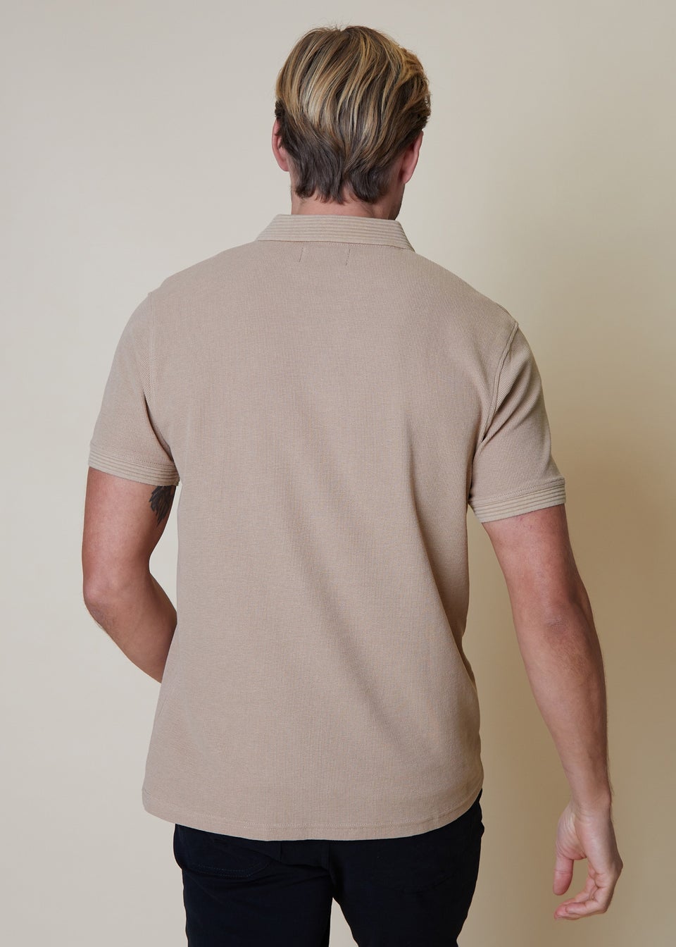 Threadbare Stone Waffle Cotton Jersey Polo Shirt