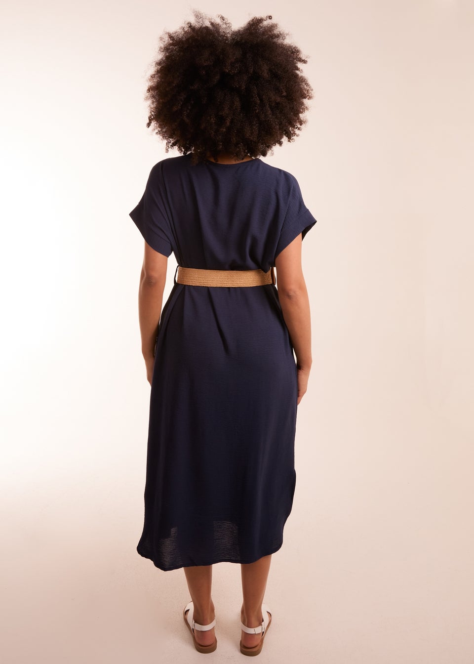 Blue Vanilla Navy Belted V neck Midi Dress
