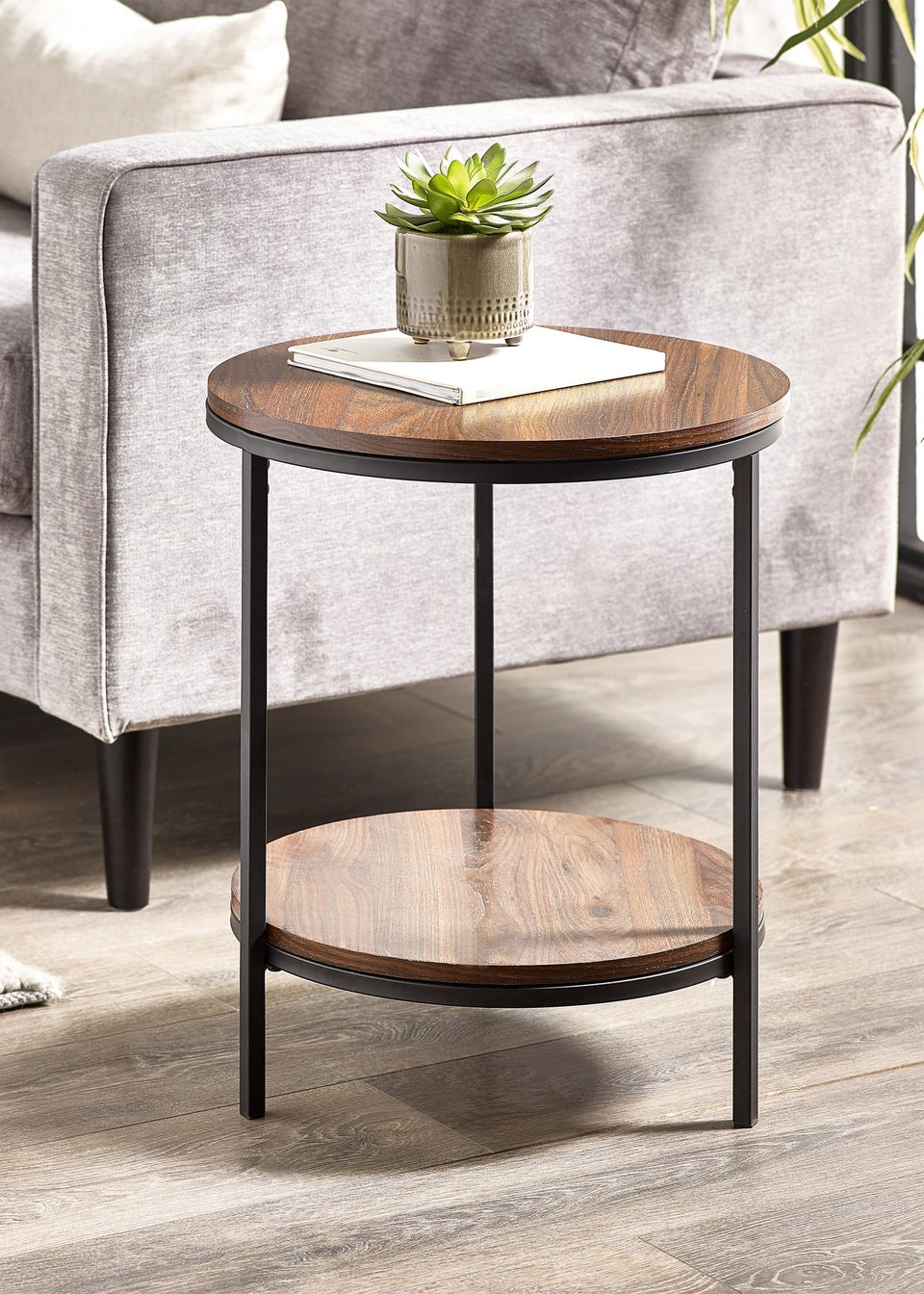 Julian Bowen Walnut Tribeca Circular Lamp Table With Shelf (56 x 45 x 45cm)