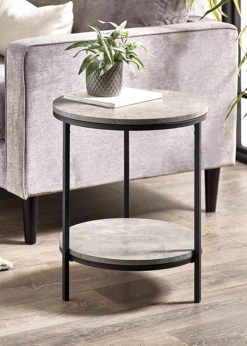 Julian Bowen Black Staten Circular Lamp Table With Shelf  (56 x 45 x 45cm)