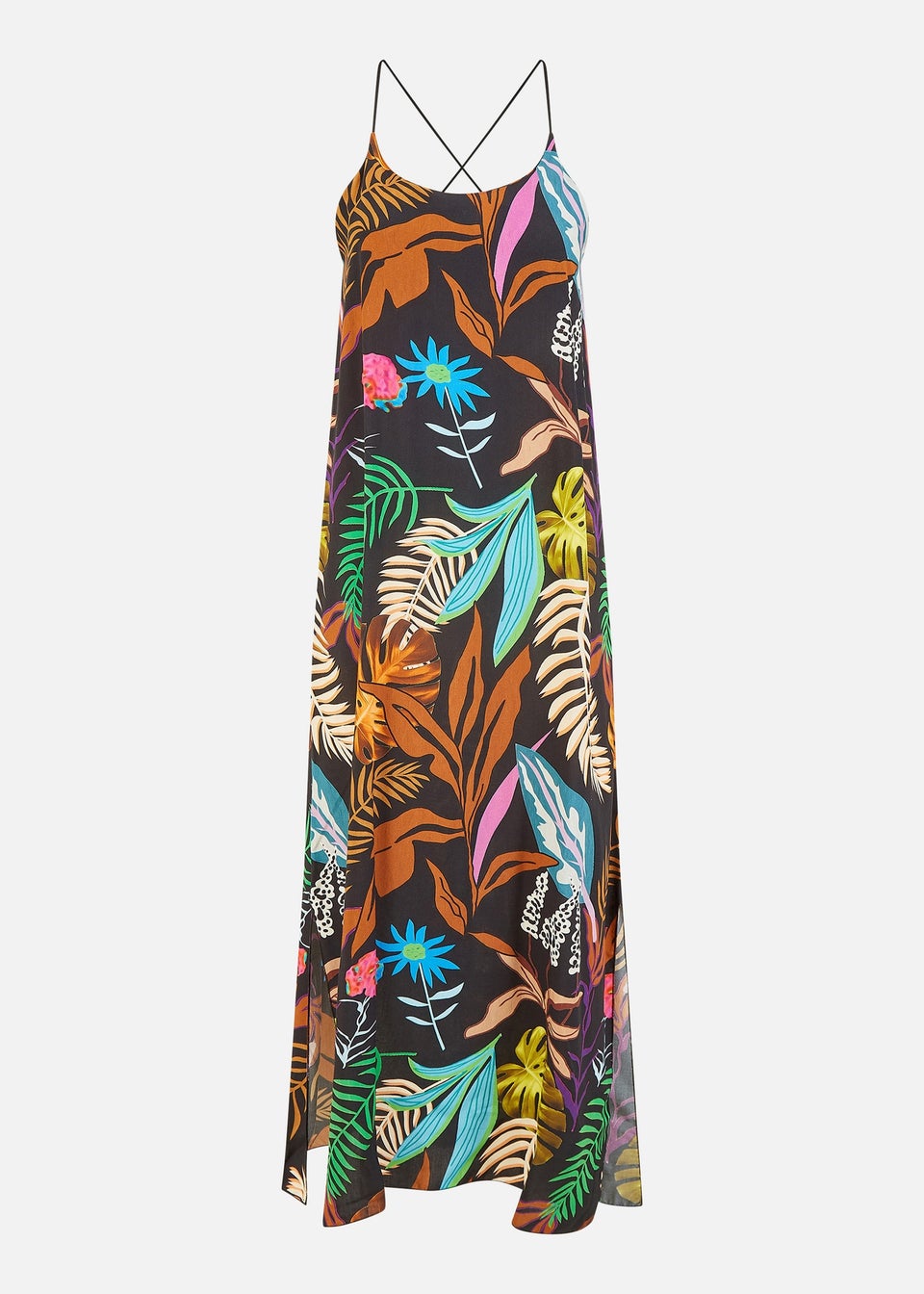 Mela Black Tropical Print Maxi Dress With Side Split Hem