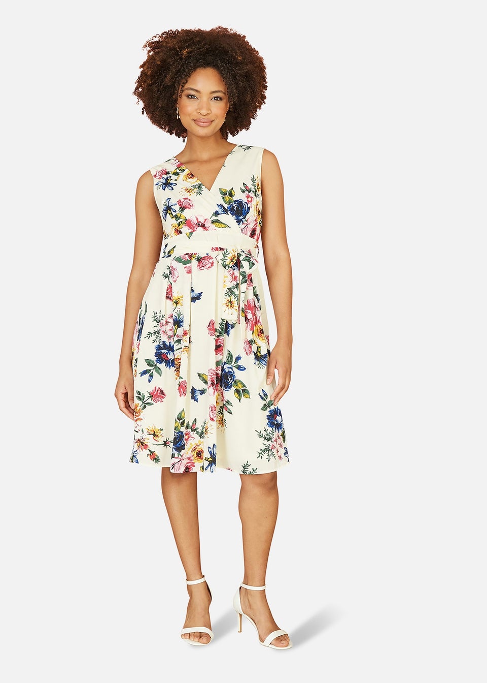 Mela Ivory Floral Wrap Skater Dress - Matalan
