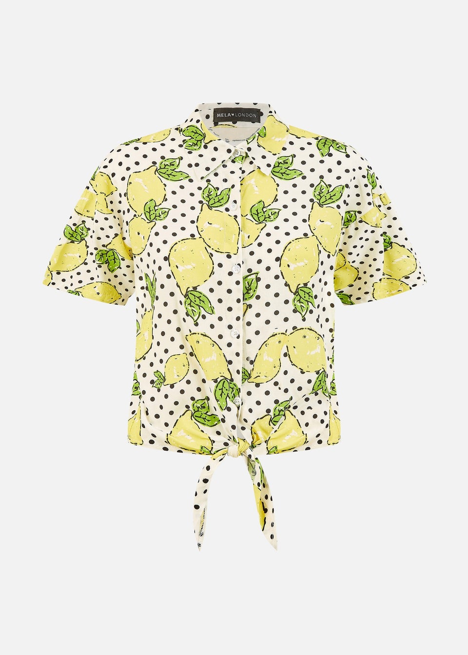 Mela White Viscose Lemon Print Tie Shirt