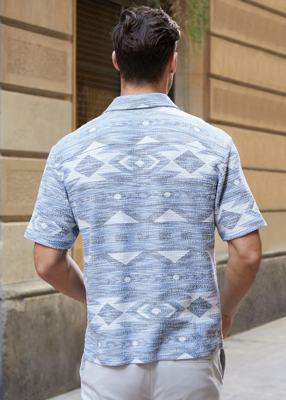Threadbare Navy Tribal Revere Collar Short Sleeve Shirt