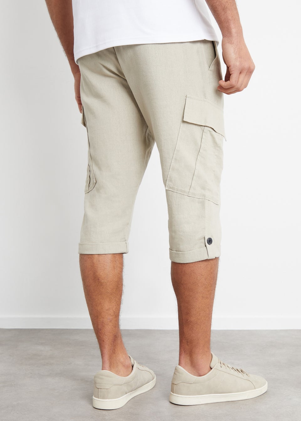 Three quarter linen trousers sale