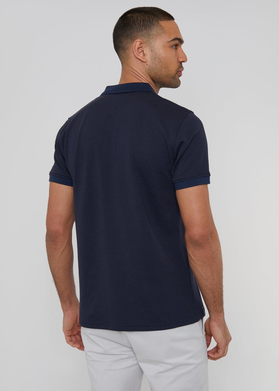 Threadbare Navy Donora Textured Cotton Rich Polo Shirt