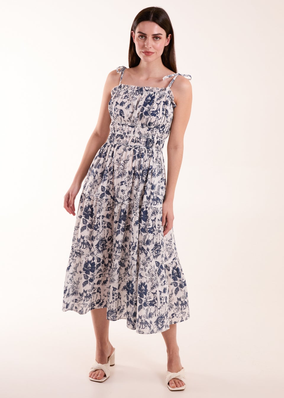 Blue Vanilla Blue Chintz Print Elastic Smock Dress