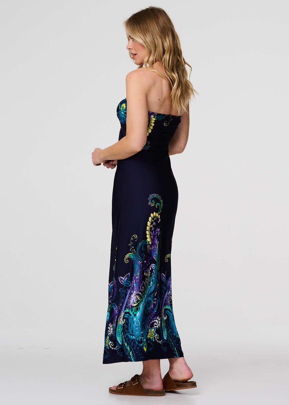 Izabel London Teal Boho Halter Neck Maxi Dress