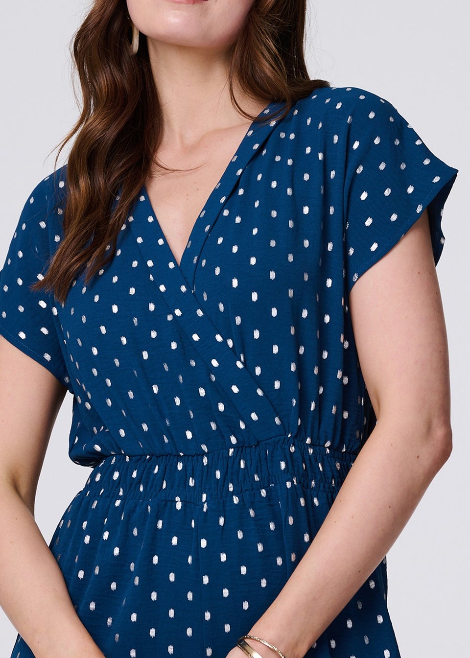 Izabel London Teal Polka Dot Cropped V-Neck Jumpsuit - Matalan