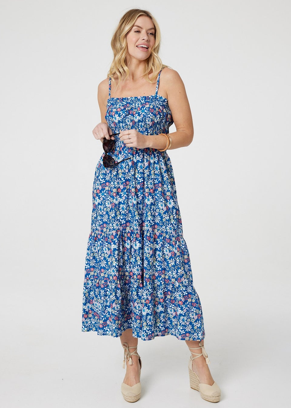 Izabel London Blue Floral Sleeveless Midi Sun Dress