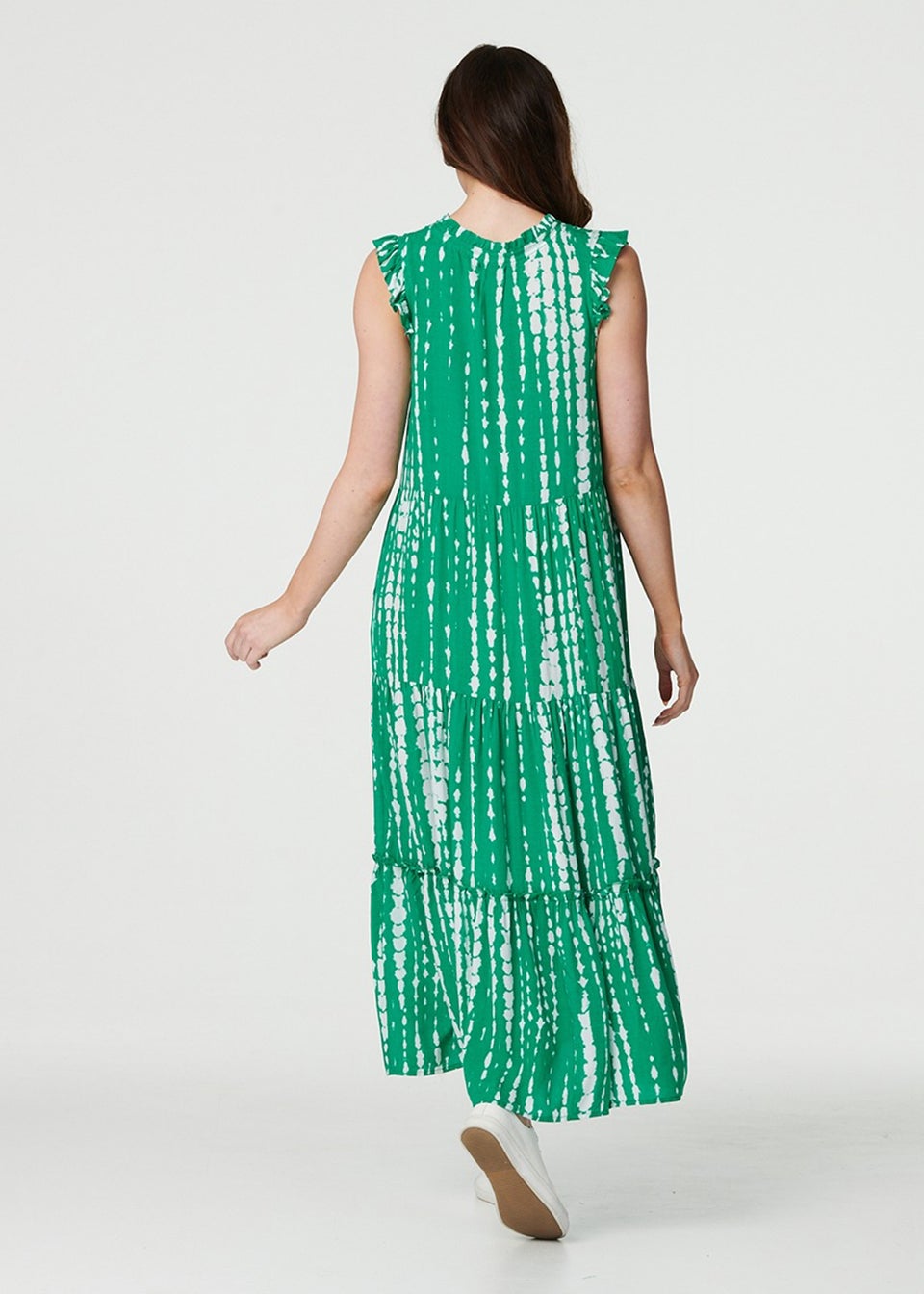 Izabel London Green Tie Dye Print Frill Cap Sleeve Maxi Dress