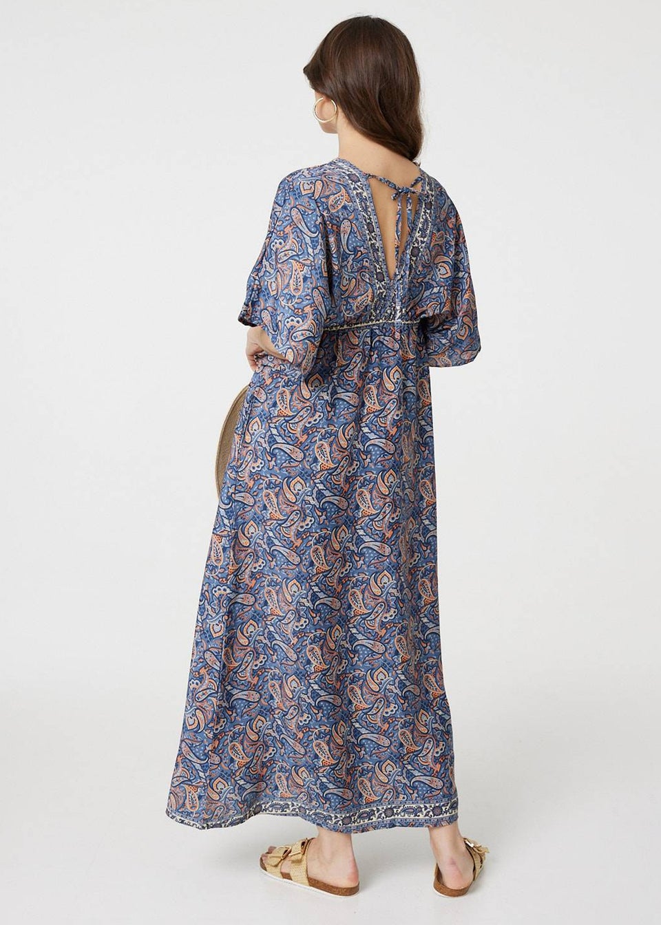 Izabel London Navy Paisley Print Kimono Sleeve Midi Dress