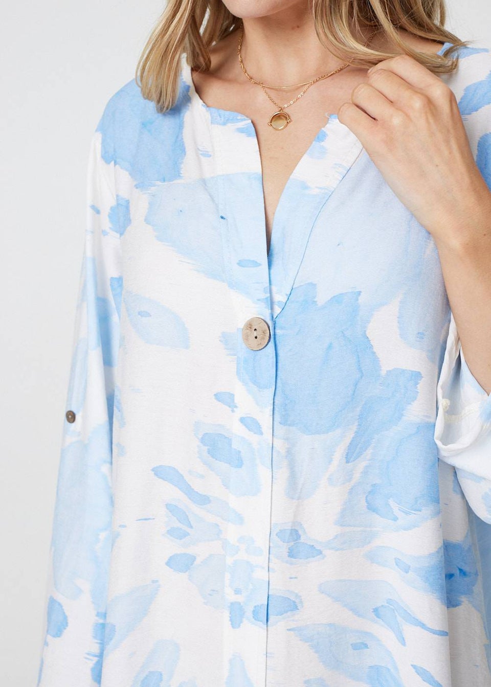 Izabel London Light Blue Tie Dye Long Sleeve Midi Tunic Dress