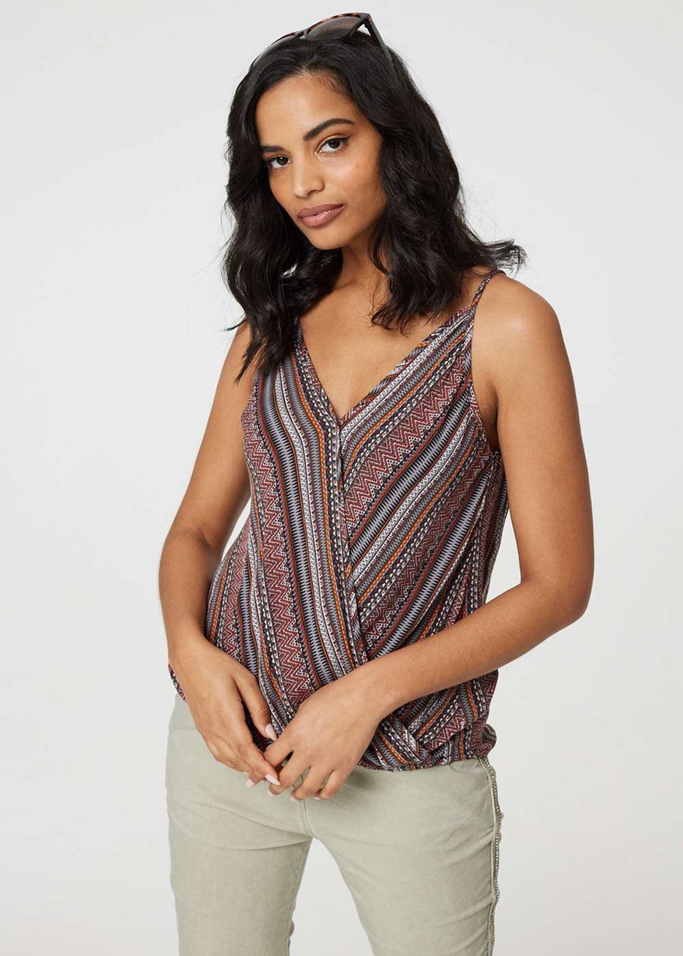 Izabel London Red Stripe Print Faux Wrap Cami Top