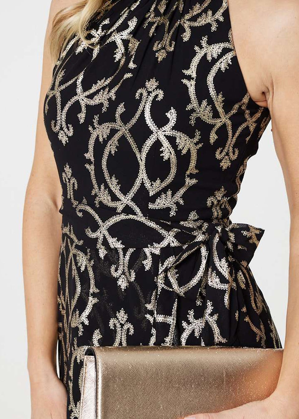 Izabel London Black Printed High Low Halter-Neck Midi Dress