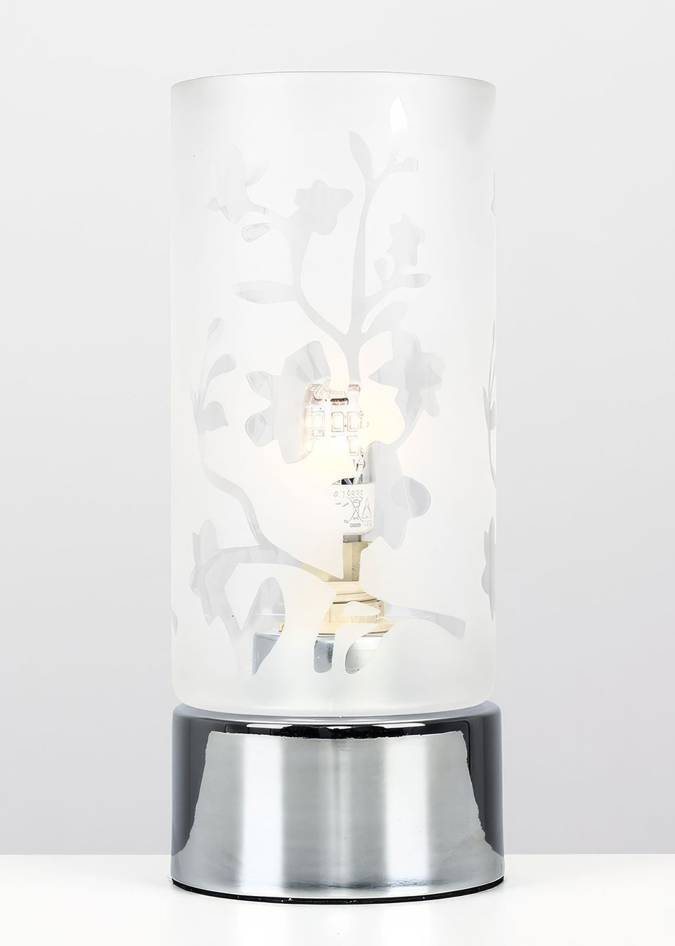 ValueLights Silver Pair of Florette Cylinder Touch Lamps 38cm x 9cm x 9cm Matalan