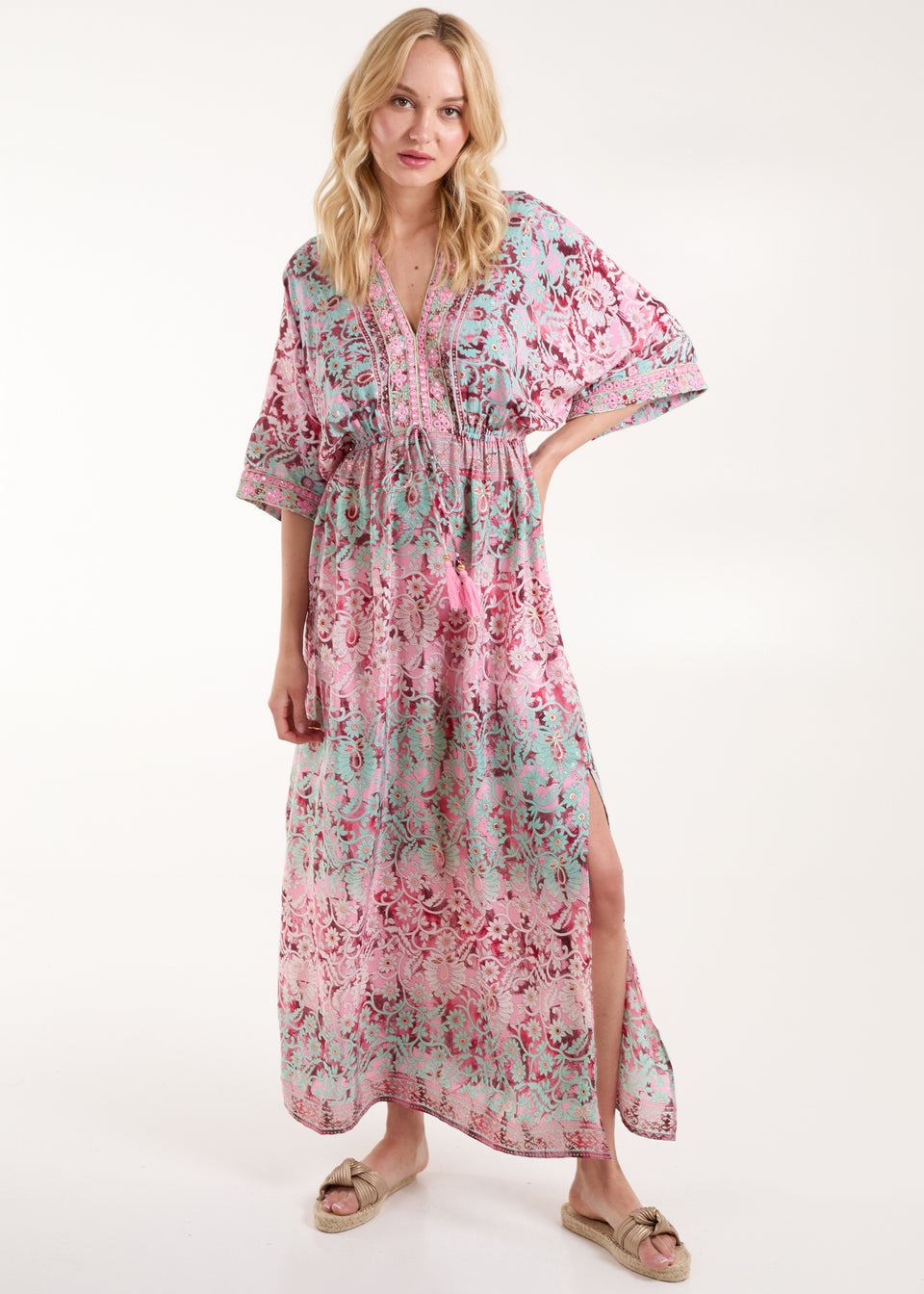 Blue Vanilla Pink Embellished Kimono Dress Matalan