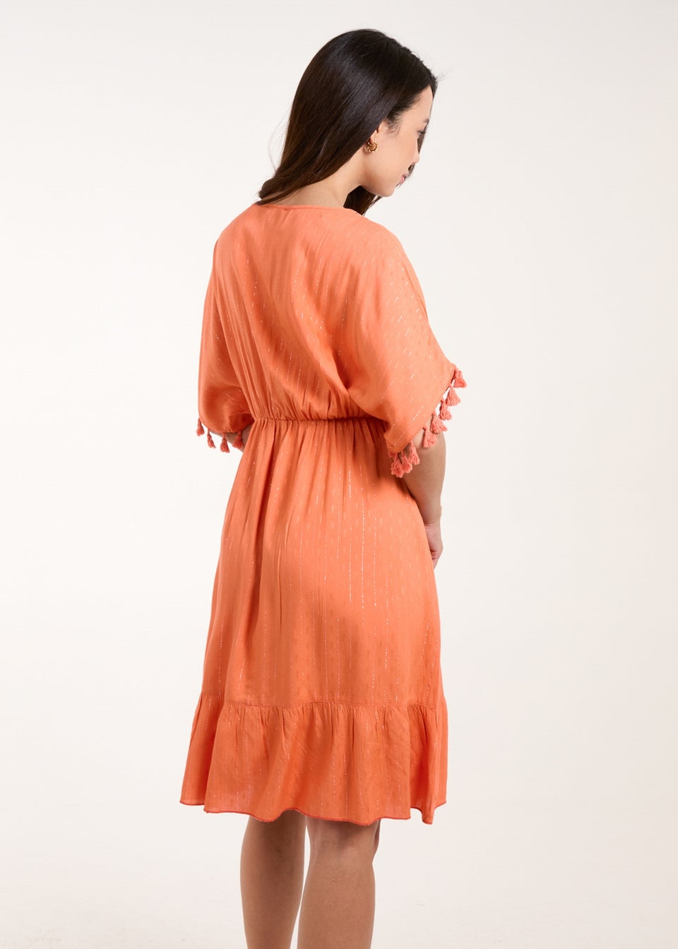 Blue Vanilla Coral Tassel Detail V Neck Dress