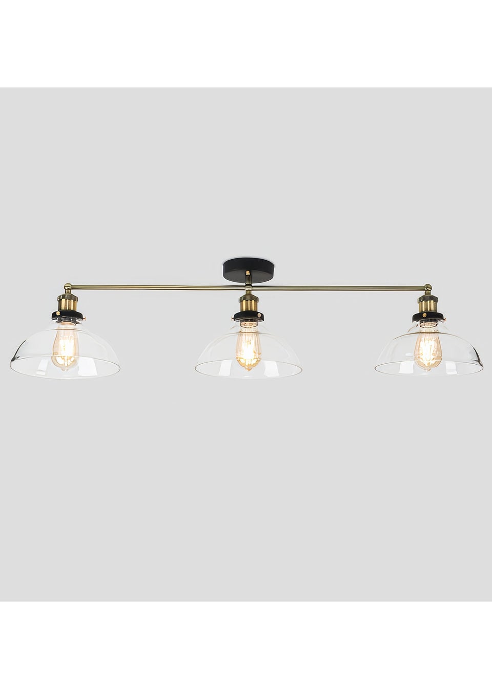 ValueLights Wallace Steampunk 3 Way Bar Clear Glass Shades (26cm x 24cm x 107.5cm)