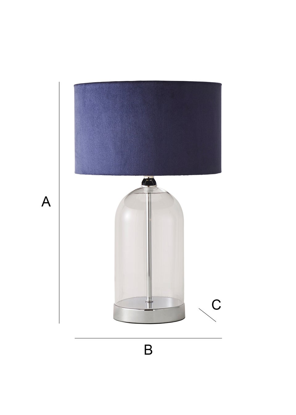 ValueLights Jessy Glass Table Lamp Navy Velvet Shade (41cm x 25cm)