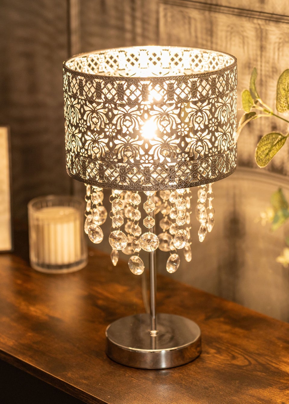 ValueLights Enna Silver Metal Table Lamp (40cm x 22cm x 22cm)