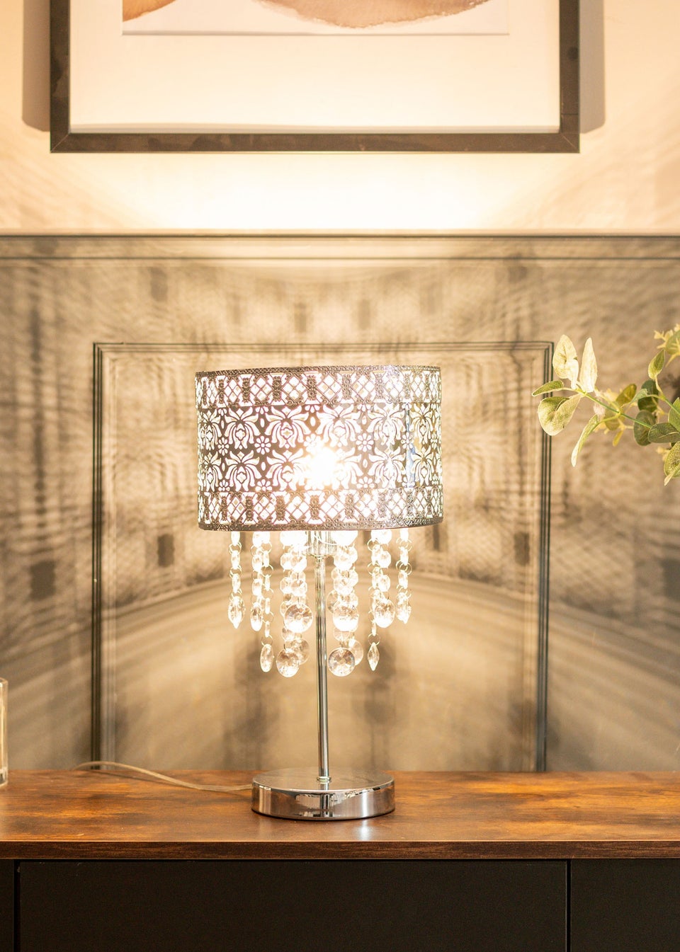 ValueLights Enna Silver Metal Table Lamp (40cm x 22cm x 22cm)