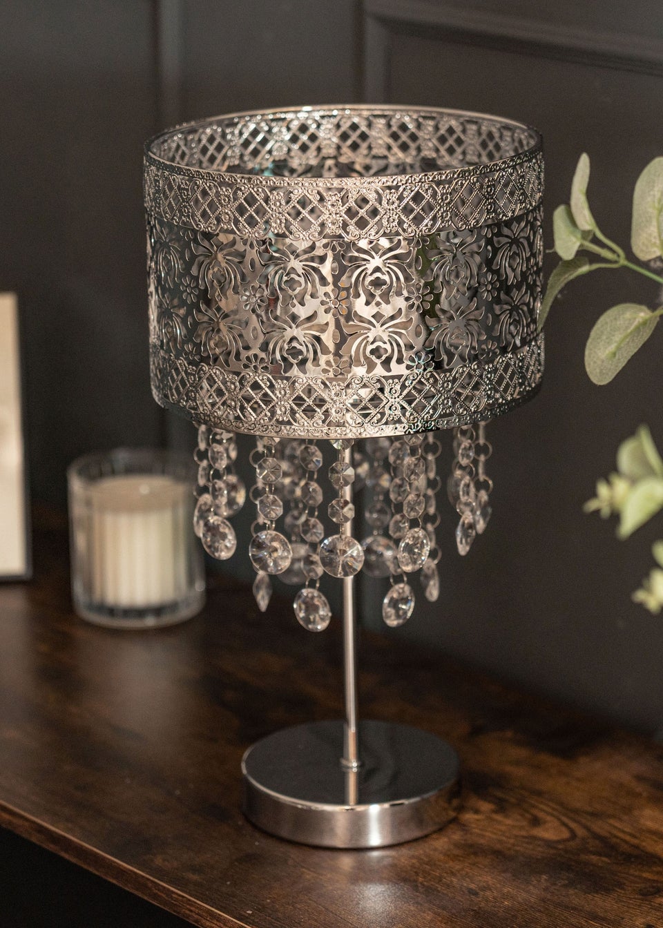 ValueLights Enna Silver Metal Table Lamp (40cm x 22cm x 22cm)