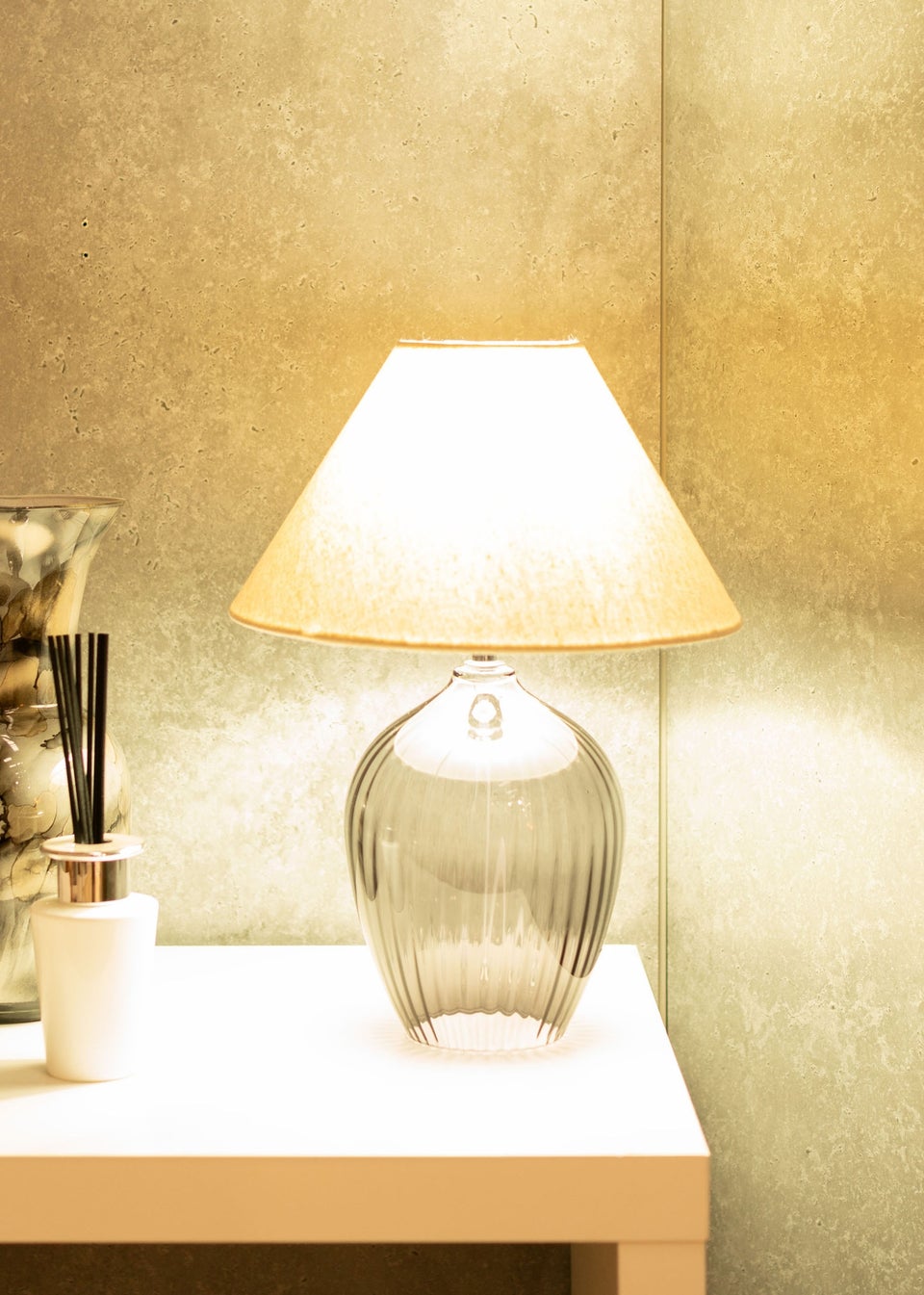 ValueLights Olivet Grey Glass Table Lamp (34cm x 25cm x 25cm)
