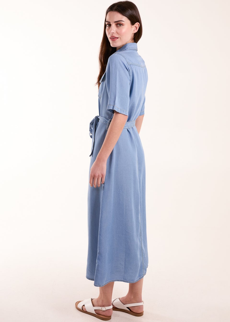 Blue Vanilla Blue Tencel Button Front Midi Shirt Dress